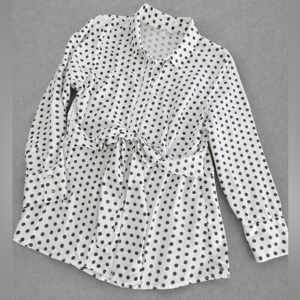 Elle Blouse Top black white polka dot long sleeve size XL